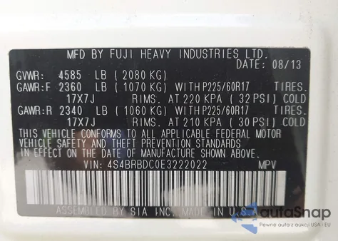 2014 Subaru Outback 2.5I Premium из США, поврежденный, VIN 4S4BRBDC0E3222022